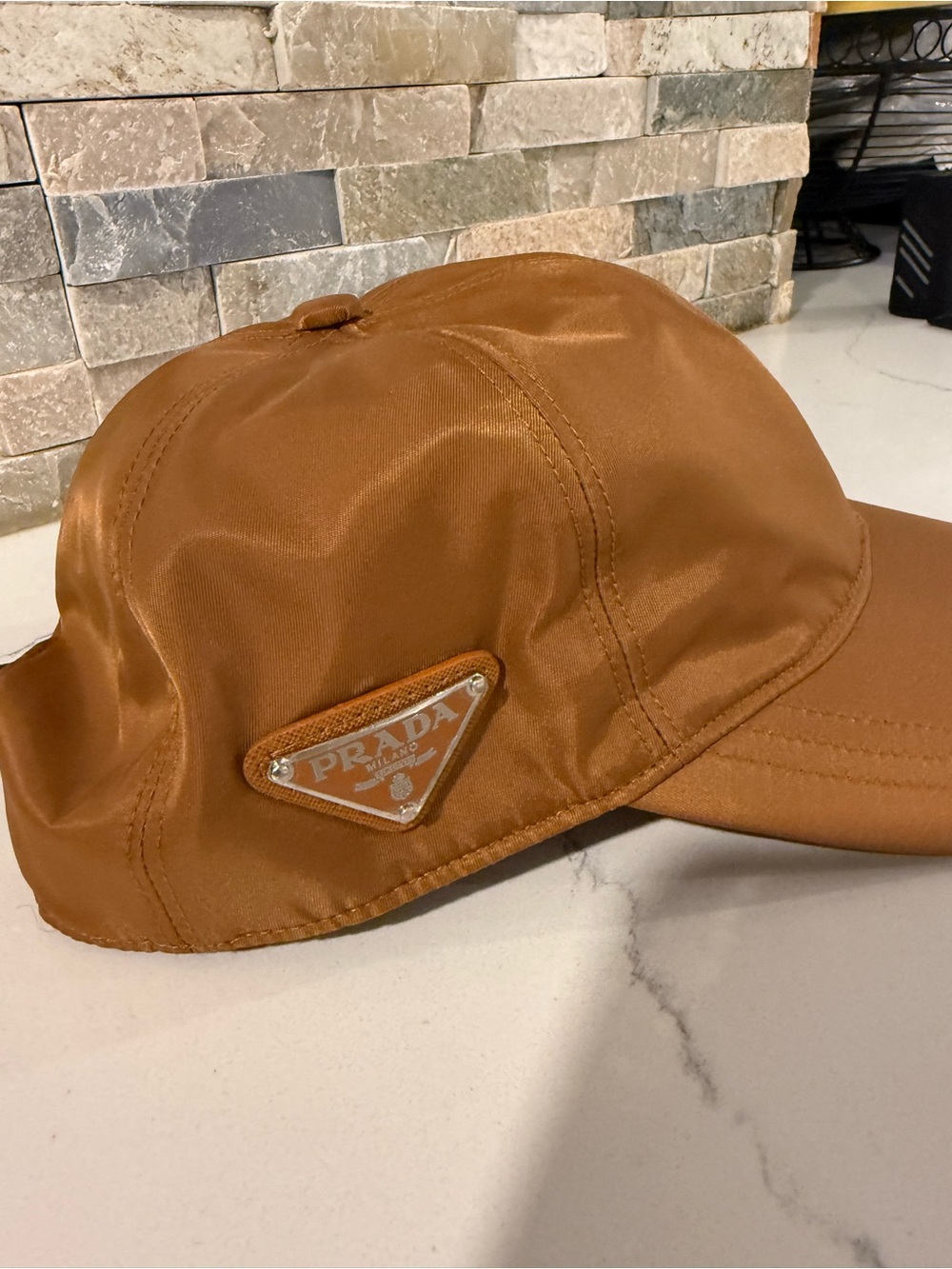 Prada Tan re Nylon Baseball Cap with Triangle Logo - Picture 2 of 7